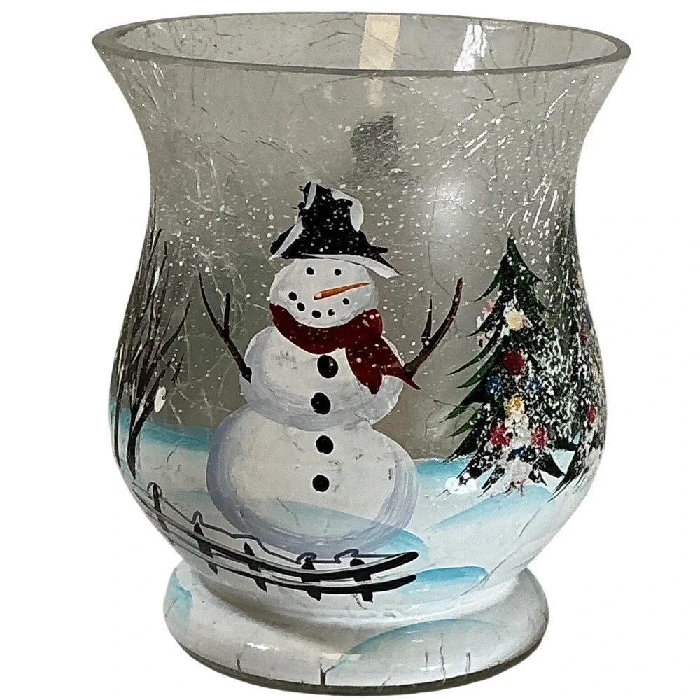 Yankee Candle Votive Crackle Glass Hurricane Candle Holder Winter Christmas 5.5
